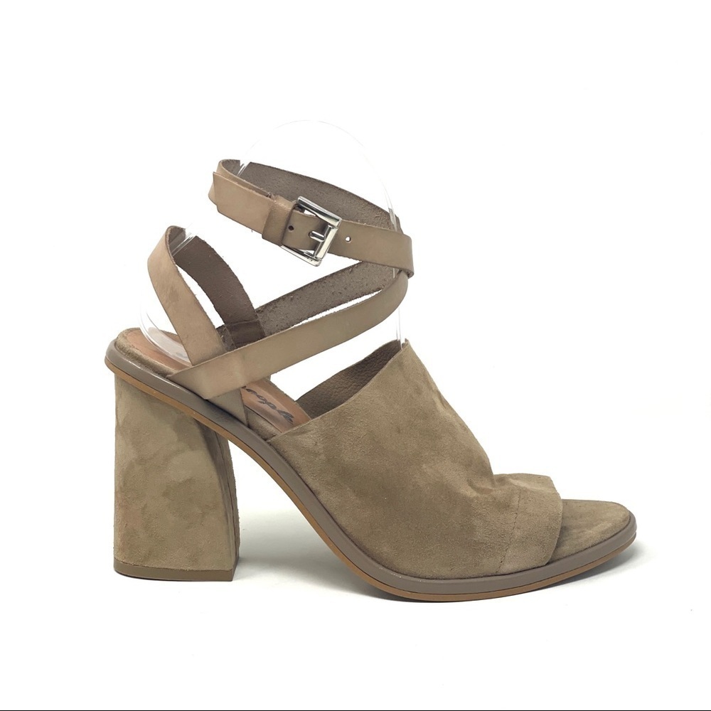 Free People See Ya There Taupe Suede Block Heel Sandals 40 US 10 Leather Heels - Picture 7 of 14